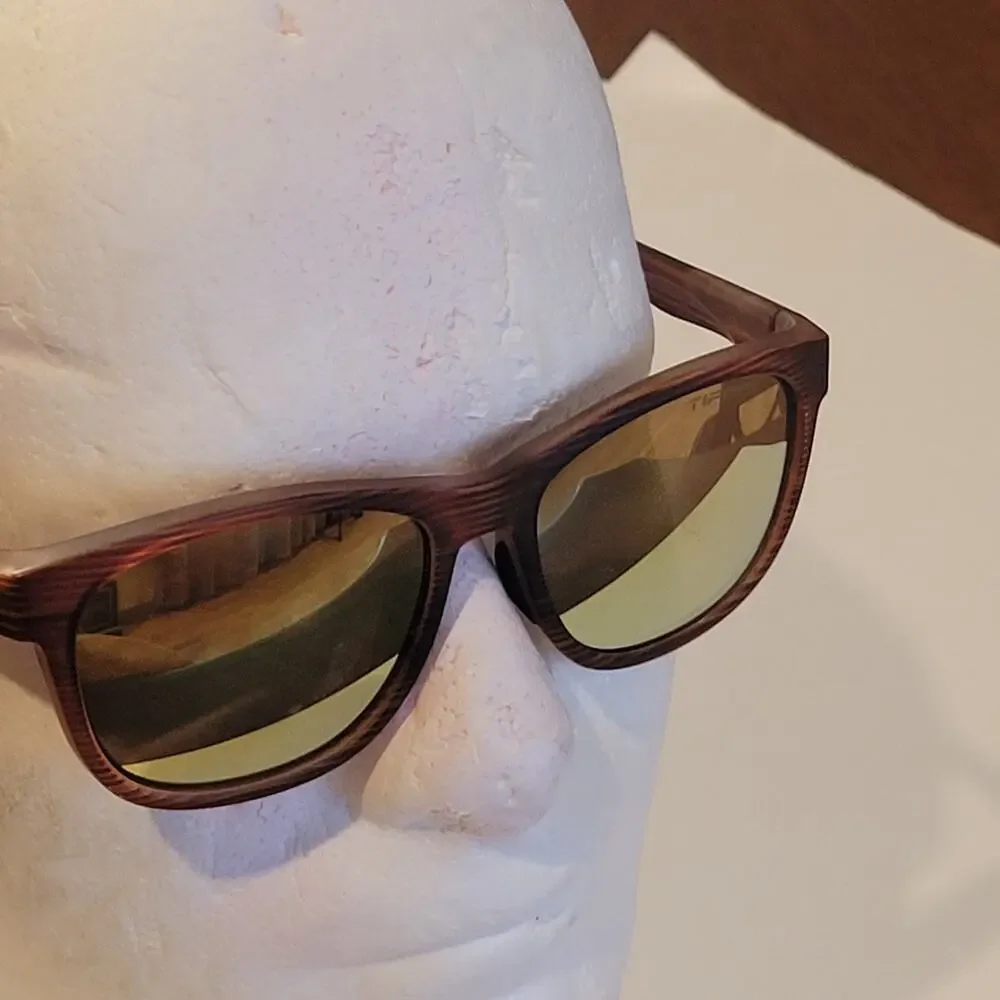Tifosi Optics SWANK Sunglasses Woodgrain Frame  with Yellow Mirror